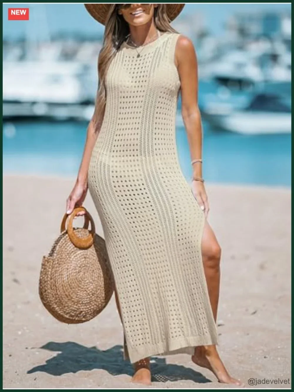 Cutout Bodycon Maxi Cover-Up Dress Crew Neck Sleeveless Summer Beach